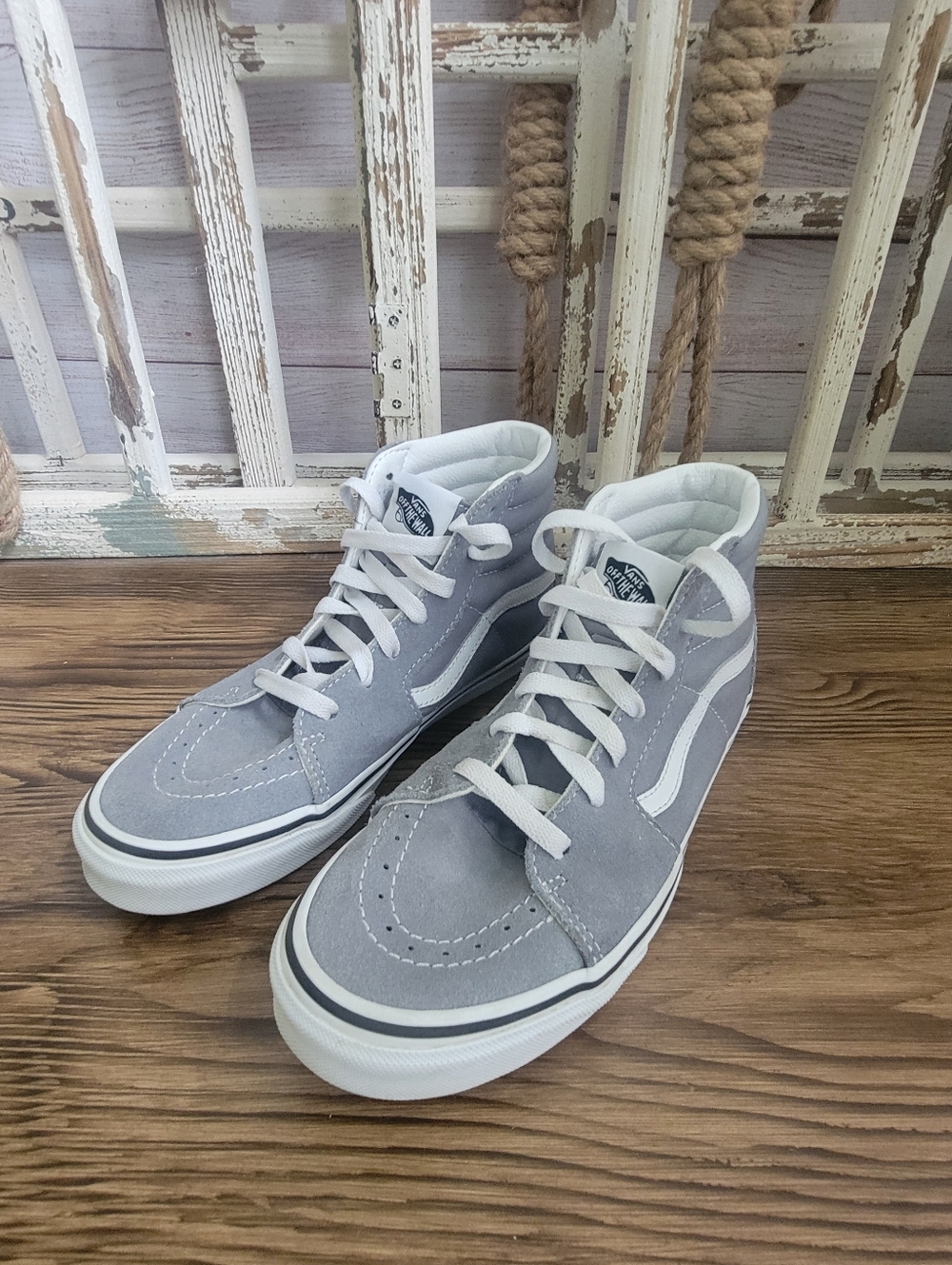 Vans Gray and White High-Top Skate Sneakers